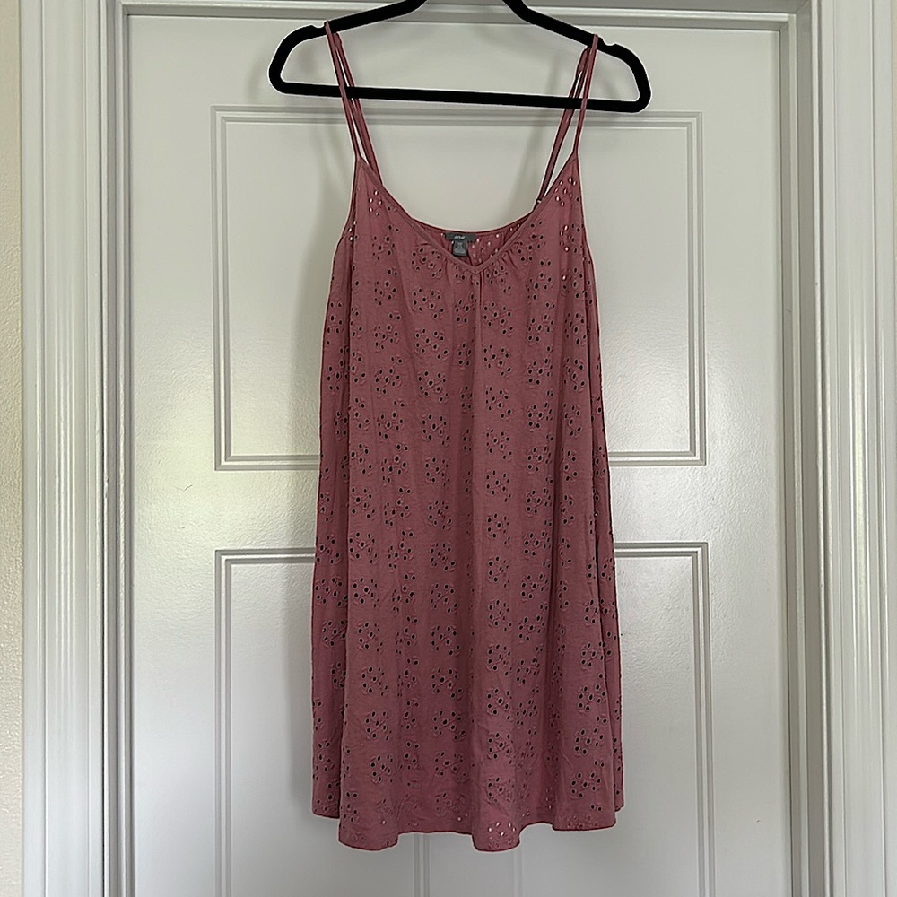 Aerie Pink Mauve open Eyelet Lace Swing Tank Dress - L/XL Summer swim coverup